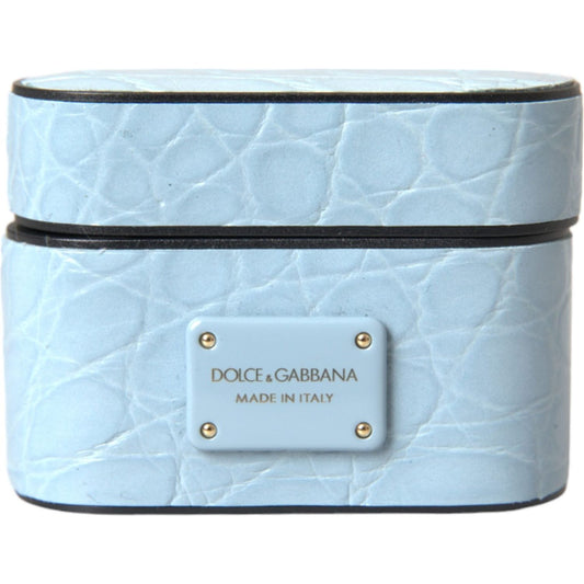 Dolce & Gabbana Light Blue Leather Metal Logo Plaque Airpods Case SMY101331