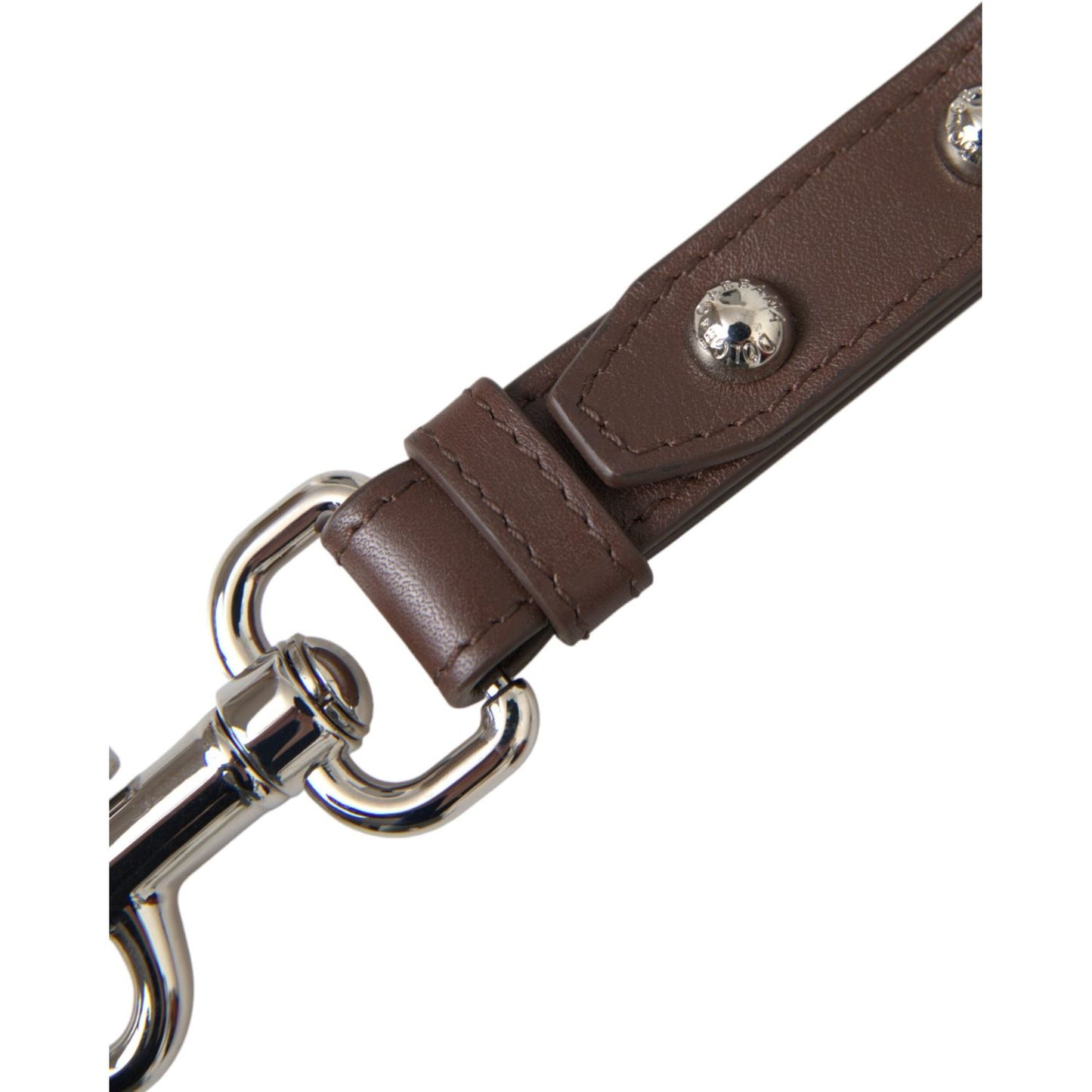 Dolce & Gabbana Brown Plain Leather Silver Brass Keyring Holder Keychain