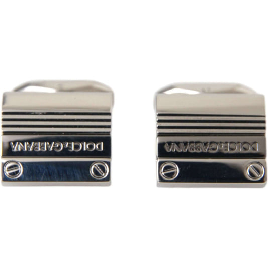 Dolce & Gabbana Silver Plated Metal Brass DG Logo Pin Cufflinks