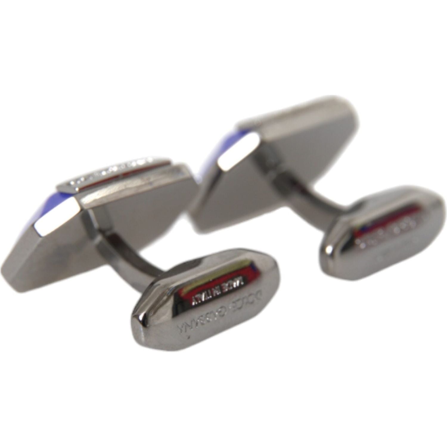 Dolce & Gabbana Silver Plated Brass Pin Crystal Cufflinks