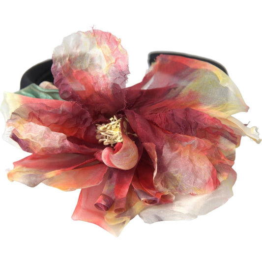 Dolce & Gabbana Rose Pink Silk Floral Black Tiara Women Hairband Diadem SMY10183