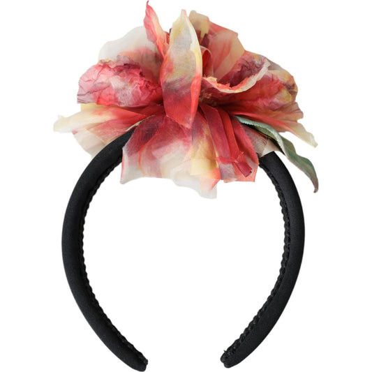 Dolce & Gabbana Rose Pink Silk Floral Black Tiara Women Hairband Diadem SMY10183