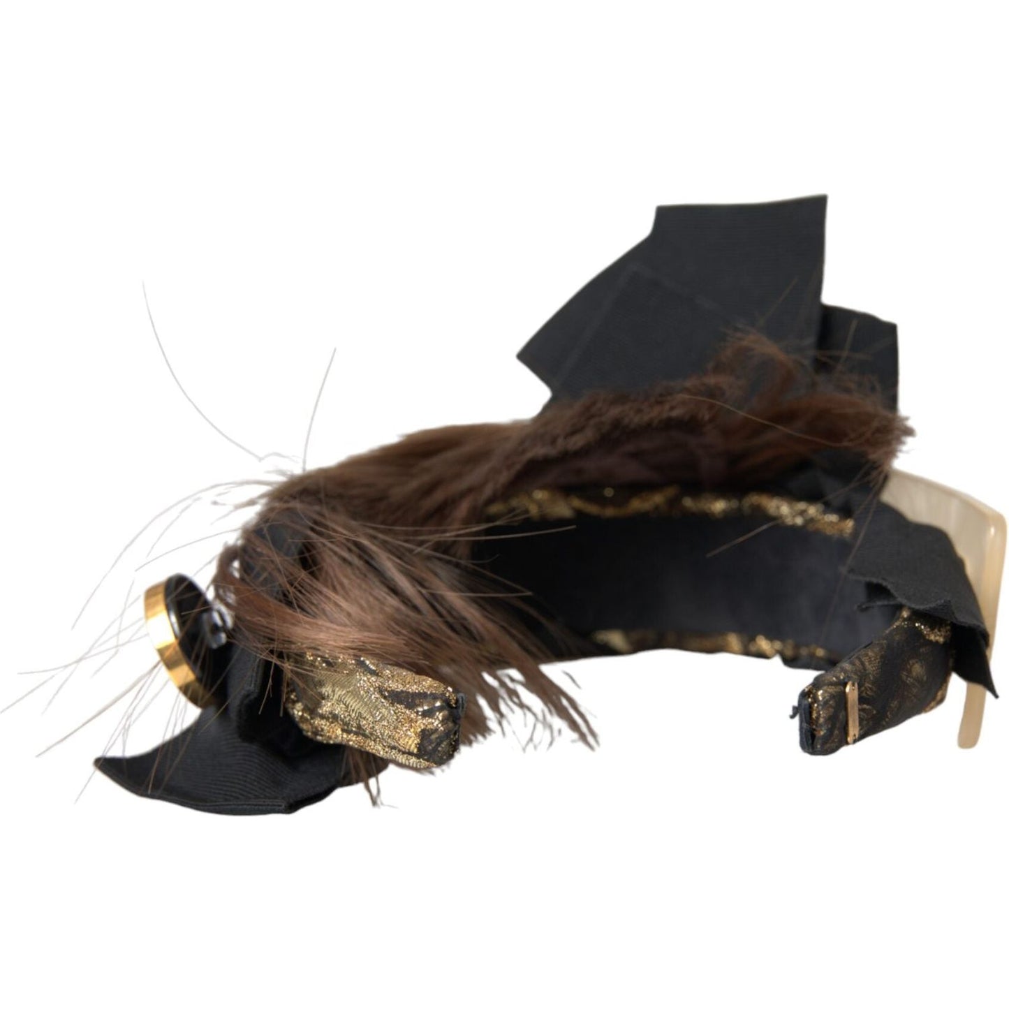 Dolce & Gabbana Black Crystal Button Brown Hair Women Headband Diadem SMY10229
