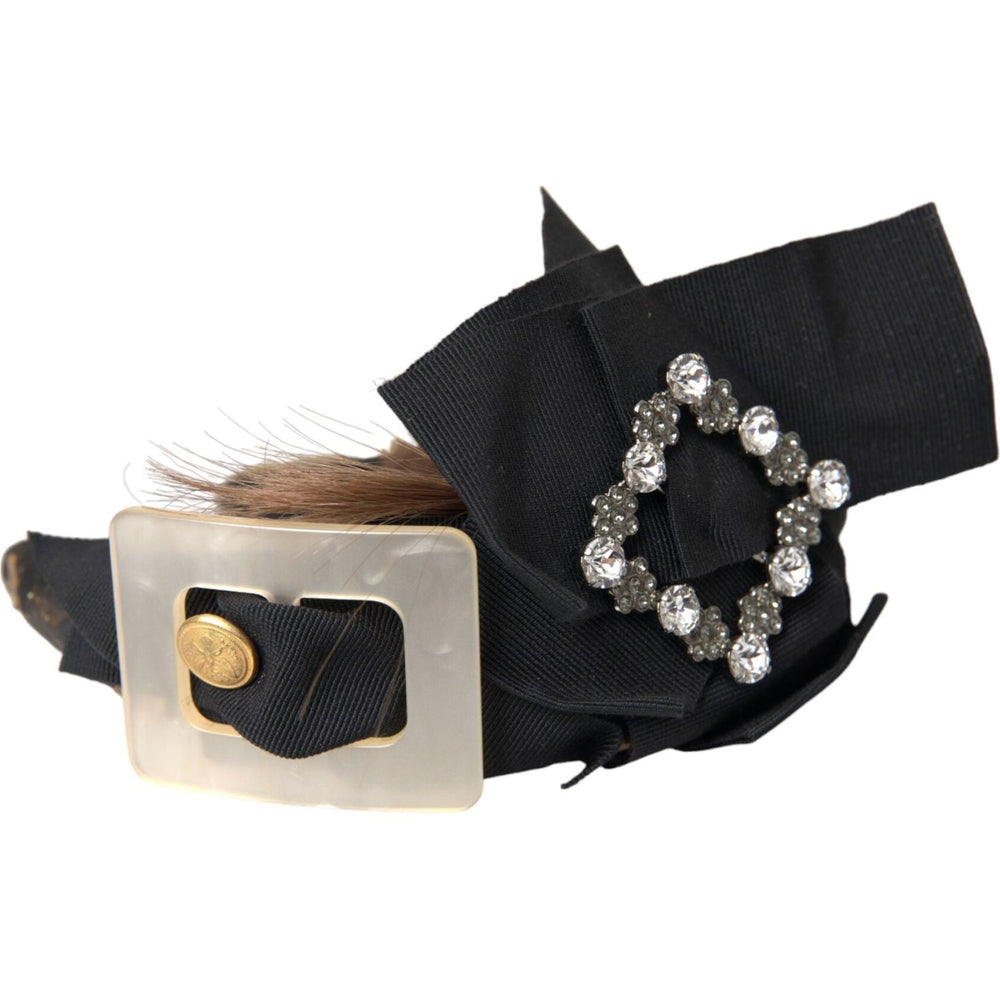 Dolce & Gabbana Black Crystal Button Brown Hair Women Headband Diadem SMY10229