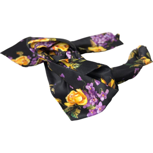 Dolce & Gabbana Black Floral Applique Silk Women Headband Diadem SMY10231
