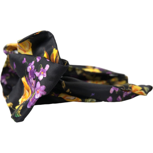 Dolce & Gabbana Black Floral Applique Silk Women Headband Diadem SMY10231
