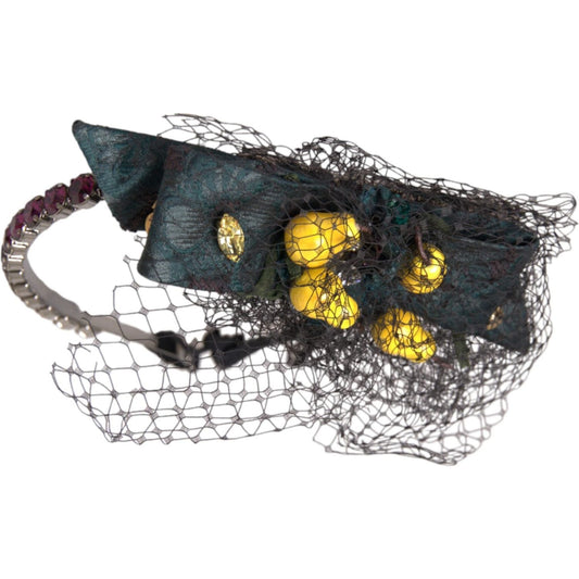 Dolce & Gabbana Black Lemons Sicily Purple Crystal Net Headband Diadem SMY10232