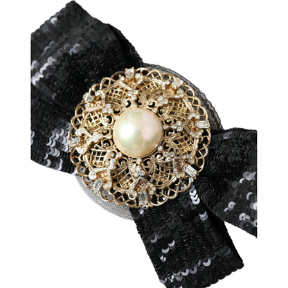 Dolce & Gabbana Black Sequin Pearl Handmade Brooch Hair Pin