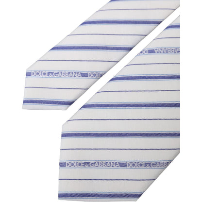 Dolce & Gabbana White Blue Stripes Silk Adjustable Tie