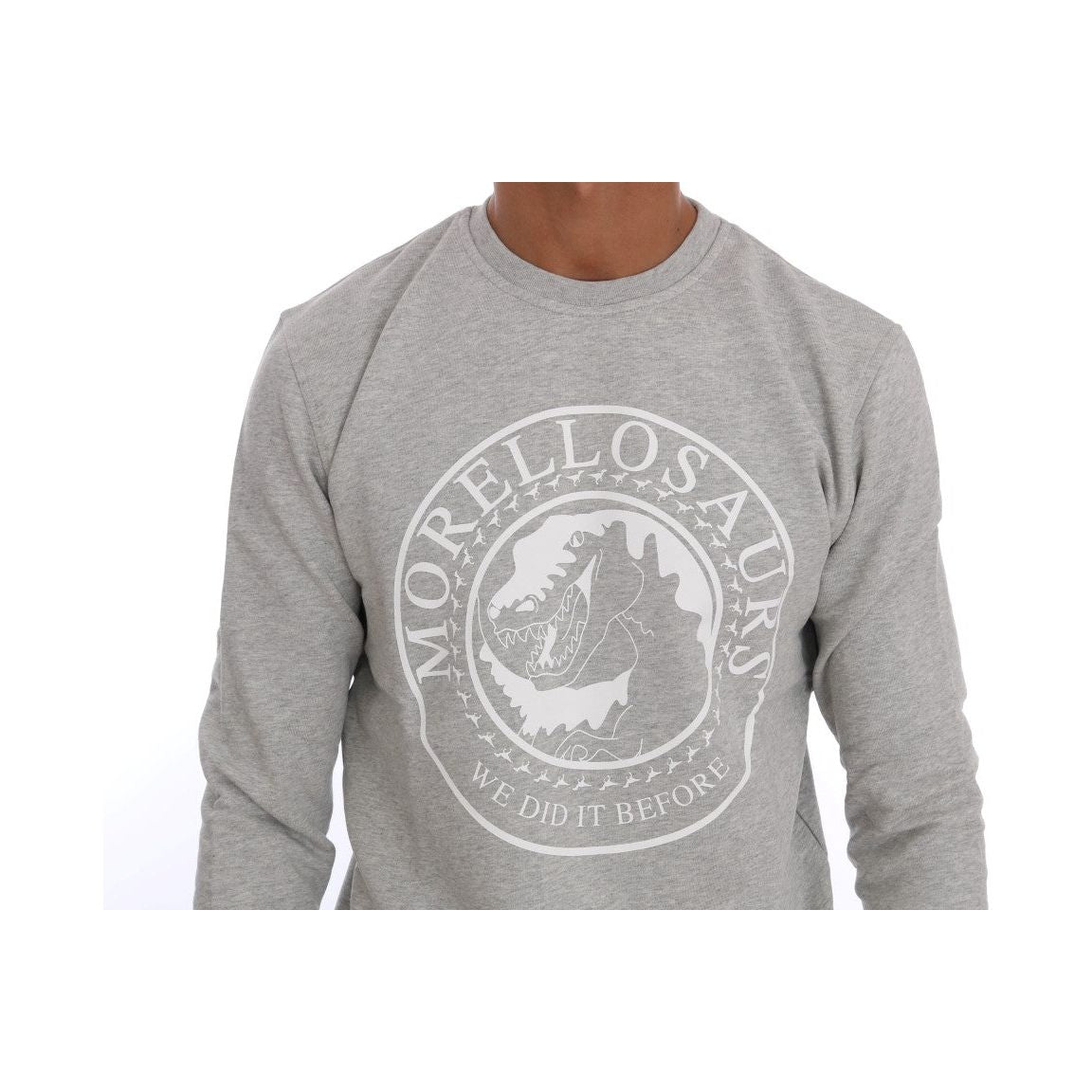 Frankie Morello Gray Cotton Crewneck Pullover Sweater