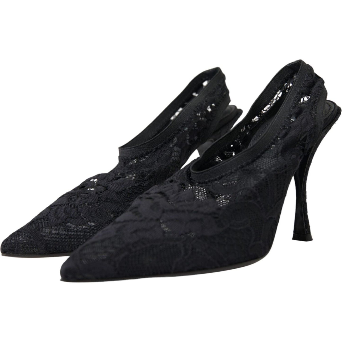 Dolce & Gabbana Black Lace Stretch Heels Slingbacks Shoes