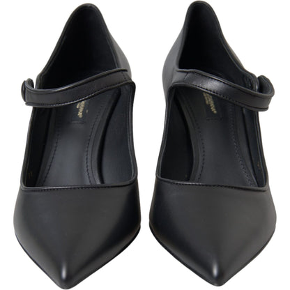 Dolce & Gabbana Black Leather Logo Heels Mary Janes Pumps Shoes