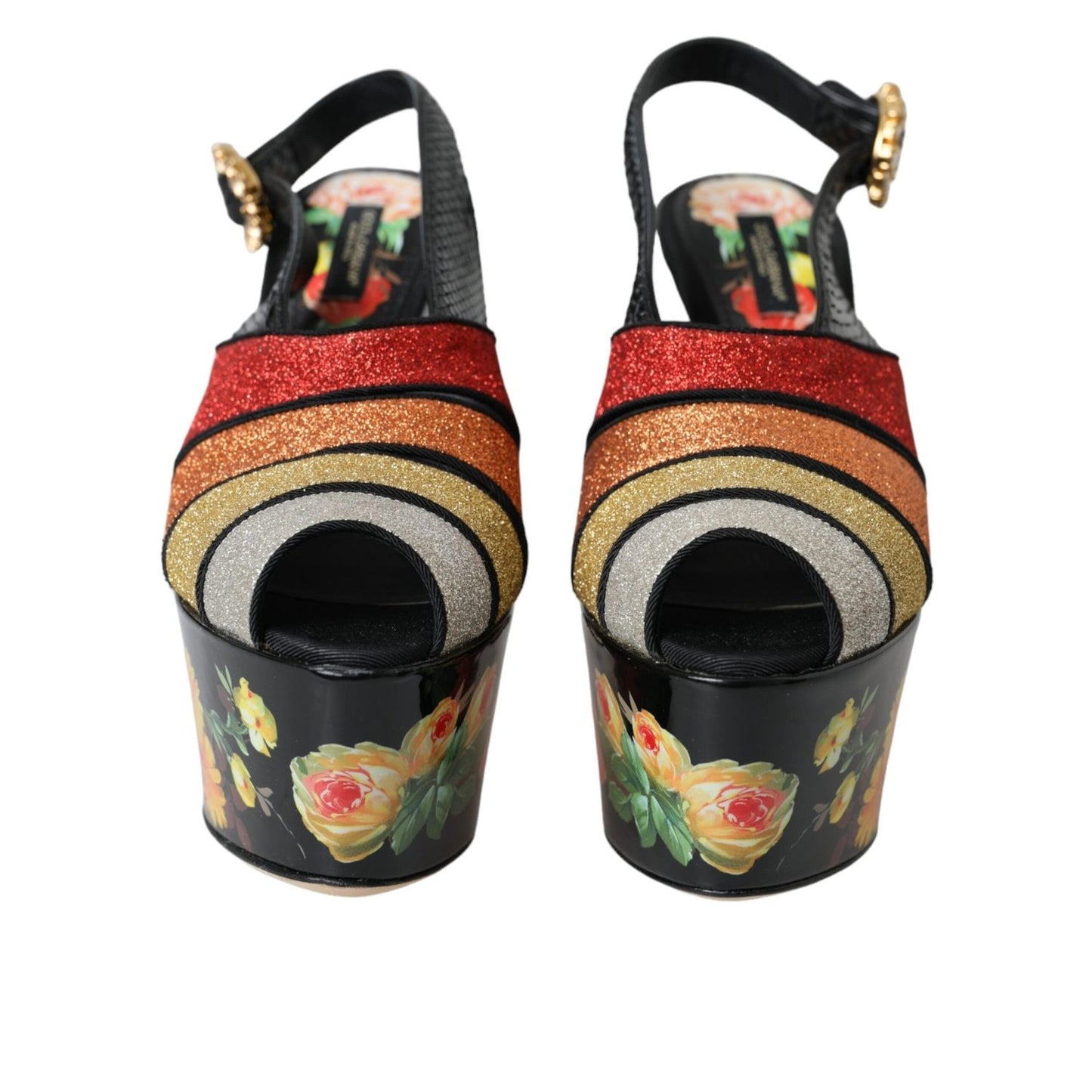 Dolce & Gabbana Multicolor Floral Crystal Platform Sandals Shoes