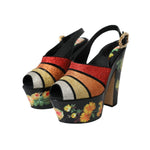 Dolce & Gabbana Multicolor Floral Crystal Platform Sandals Shoes