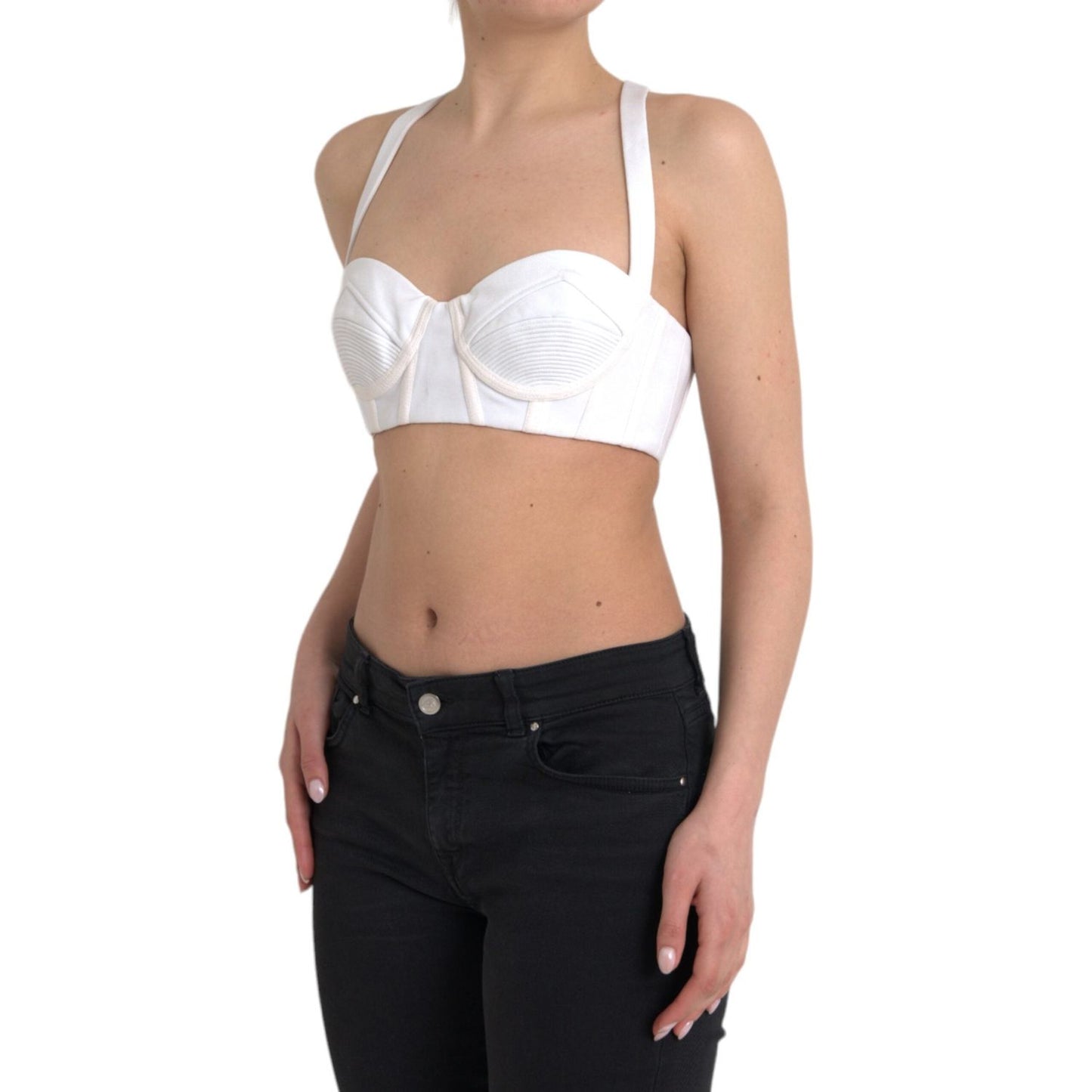 Versace White Viscose Bustier Sleeveless Cropped Top