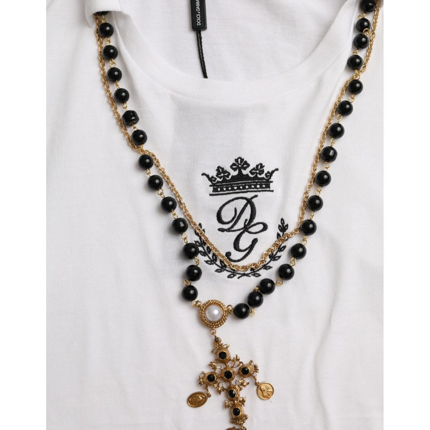 Dolce & Gabbana White Cotton Necklace Short Sleeves T-shirt