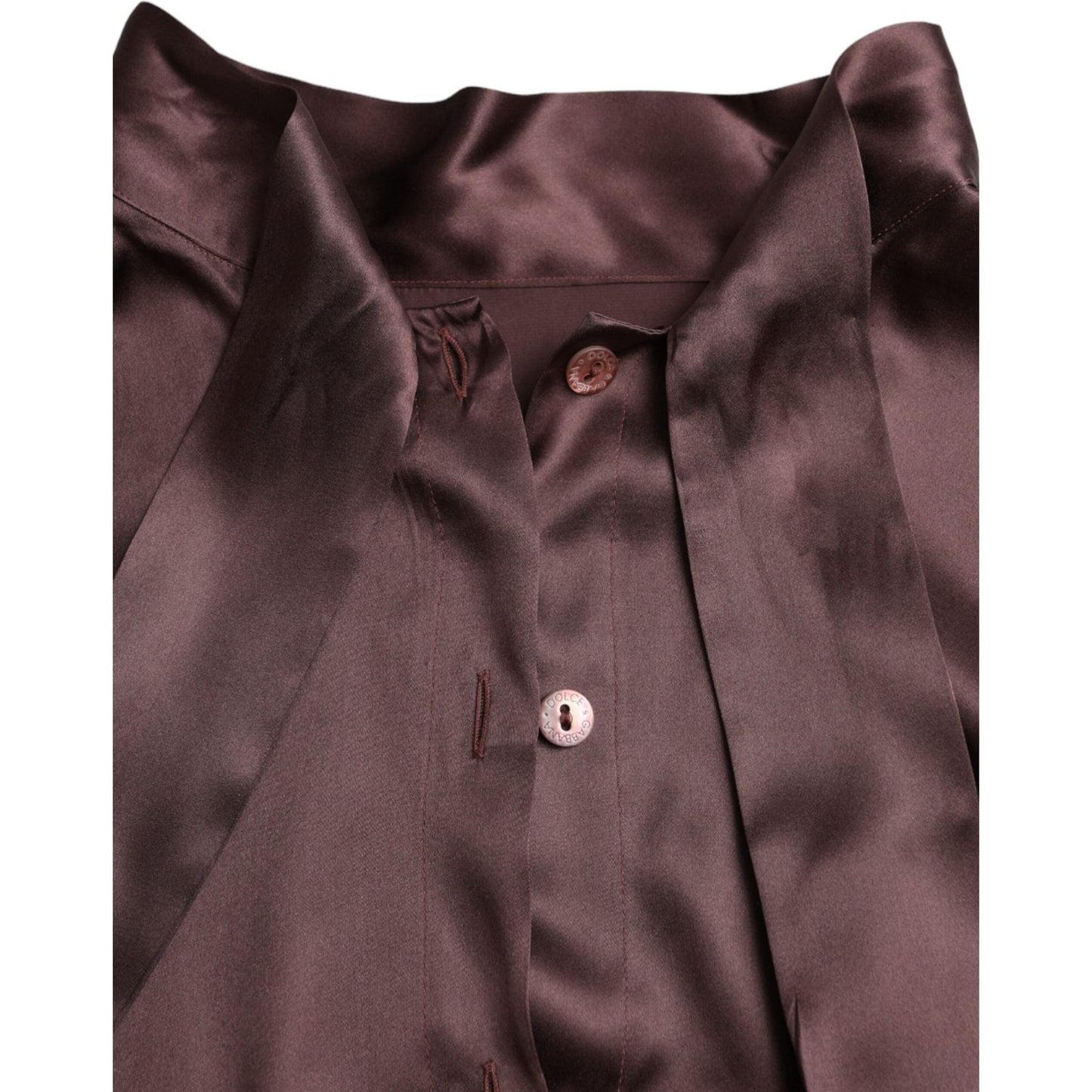 Dolce & Gabbana Brown Ascot Collar Long Sleeve Top Blouse
