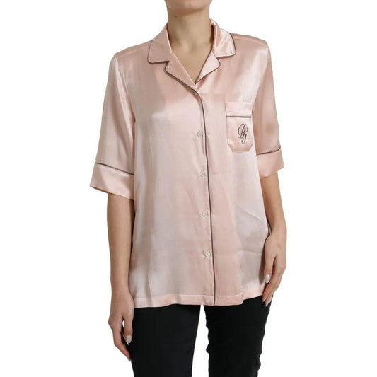 Dolce & Gabbana Pink Silk Long Sleeves Logo Pajama Blouse Top TSH84343-42