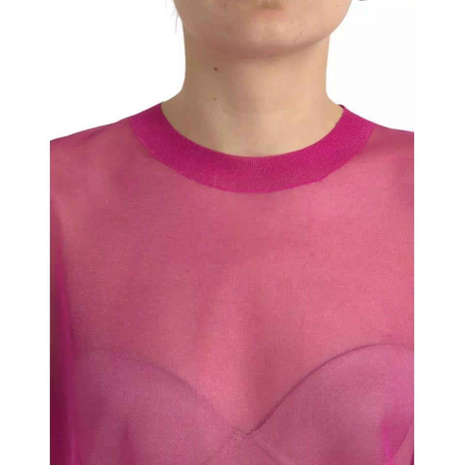 Dolce & Gabbana Pink Transparent Crewneck Long Sleeves Top TSH84792-40