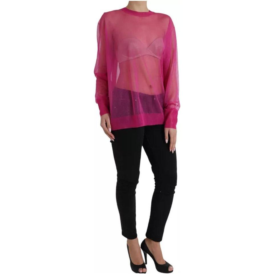 Dolce & Gabbana Pink Transparent Crewneck Long Sleeves Top TSH84792-40