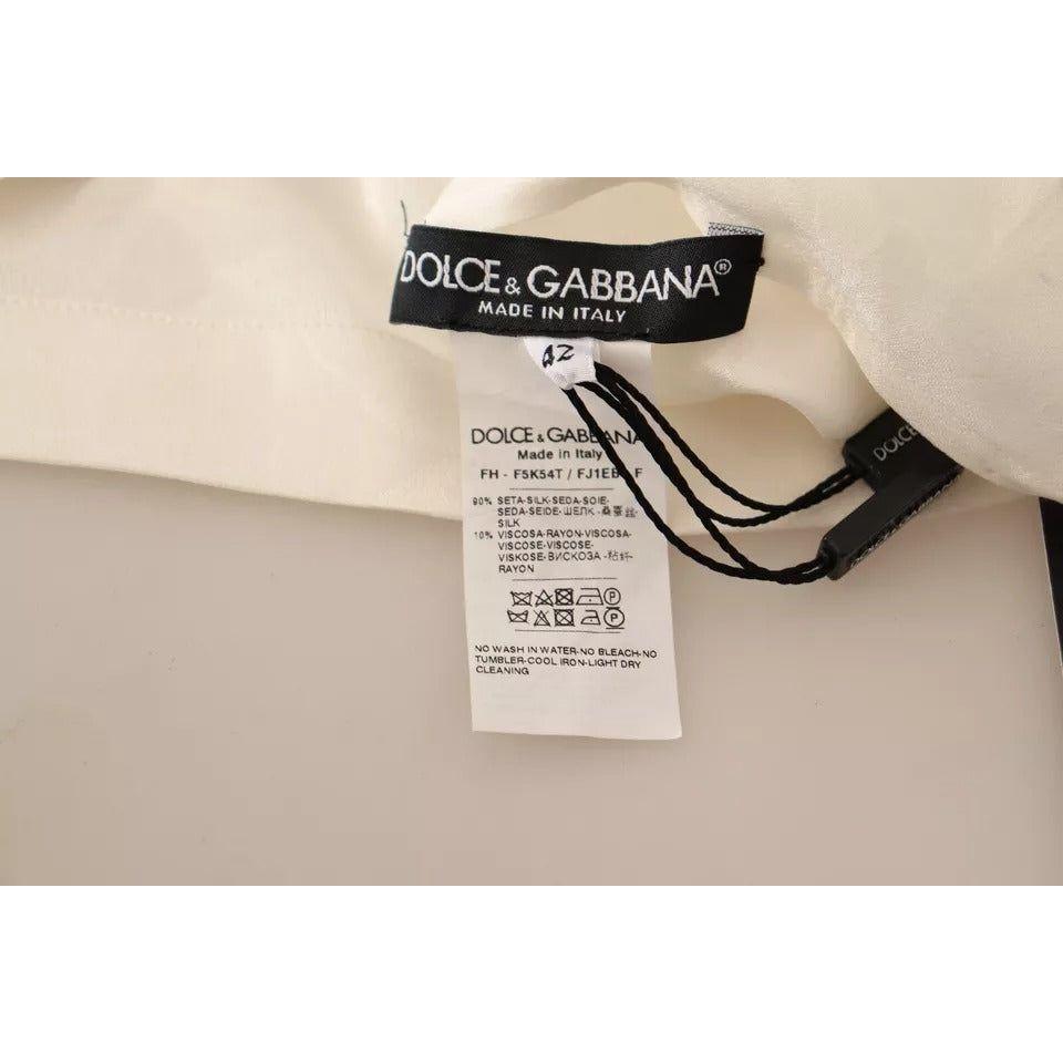 Dolce & Gabbana White Blouse Ascot Collar Shirt Silk Button Top TSH7043-42