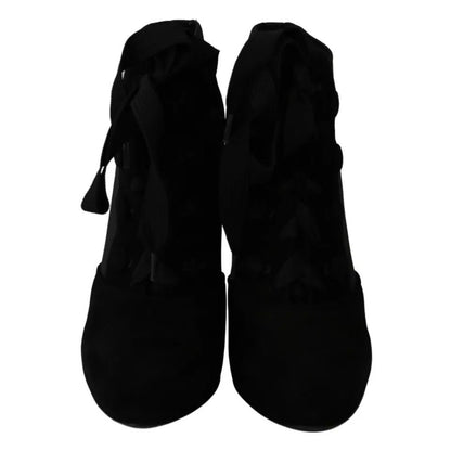 Dolce & Gabbana Black Suede Stretch Ankle Boots Booties Shoes