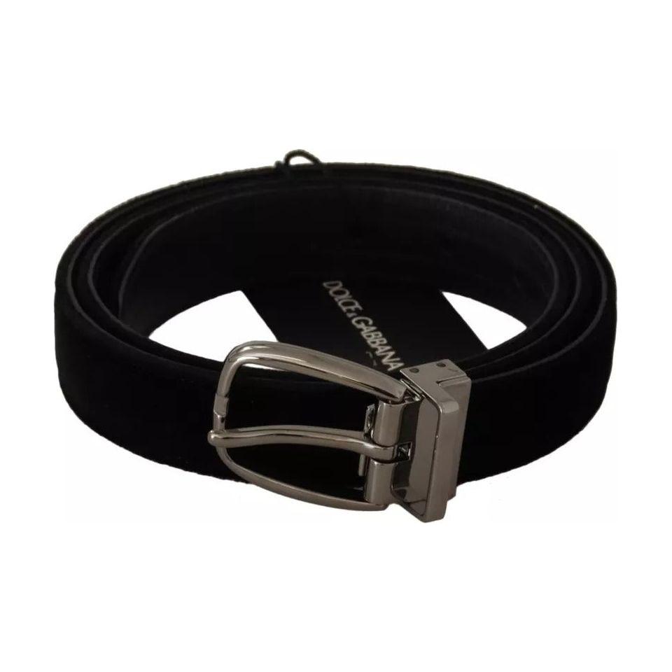 Dolce & Gabbana Black Velvet Silver Tone Metal Buckle Belt