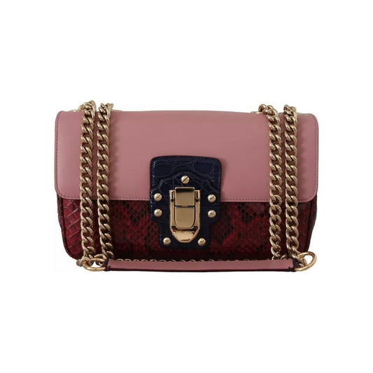 Dolce & Gabbana Pink Red Exotic Skins Gold Chain Purse LUCIA Leather Bag VAS130268