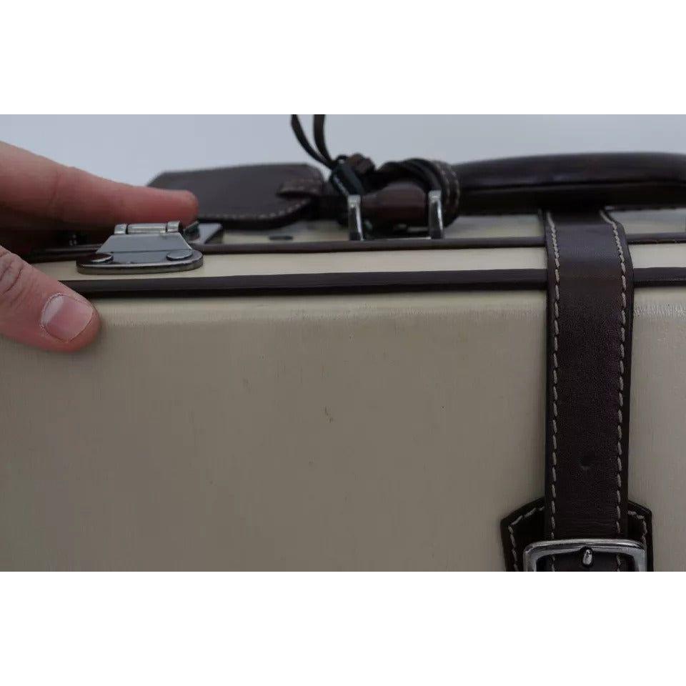 Dolce & Gabbana Brown Beige Leather Mens Travel Suitcase Luggage Bag