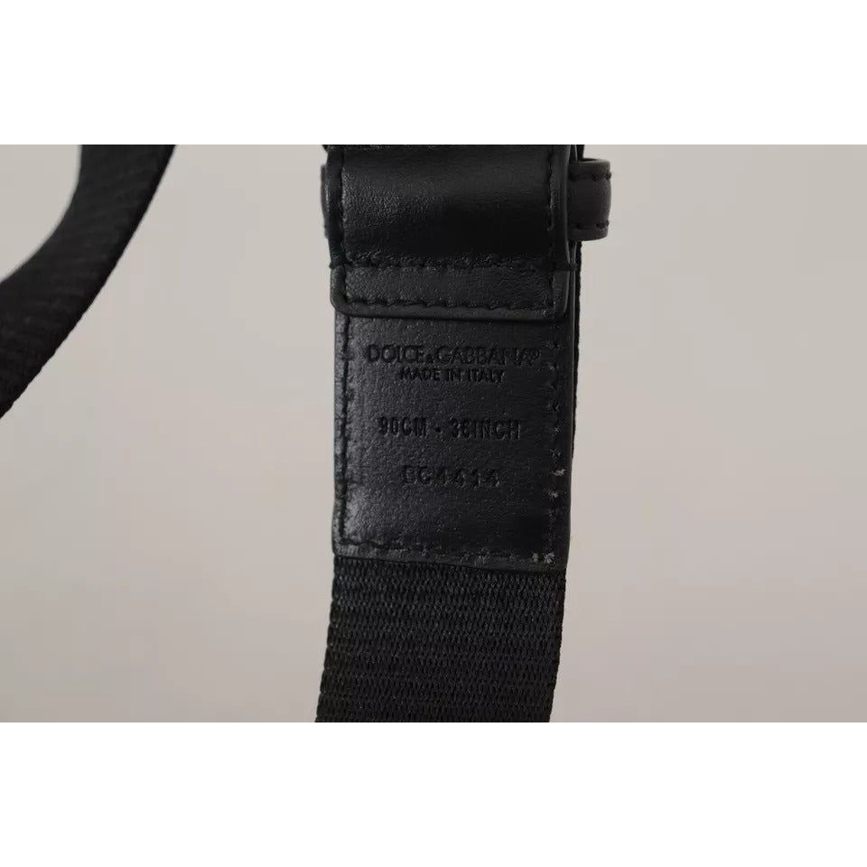 Dolce & Gabbana Blue Black Logo Print Silver Buckle Belt