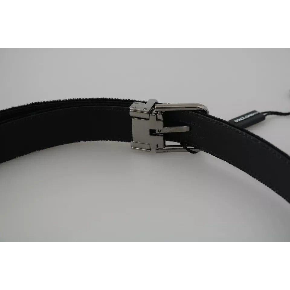 Dolce & Gabbana Black Velvet Leather Silver Buckle Belt