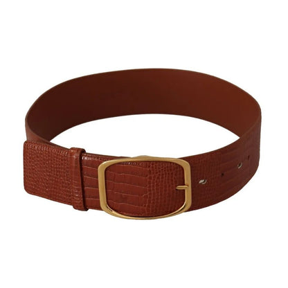 Dolce & Gabbana Brown Wide Waist Design Leather Gold Metal Buckle Belt