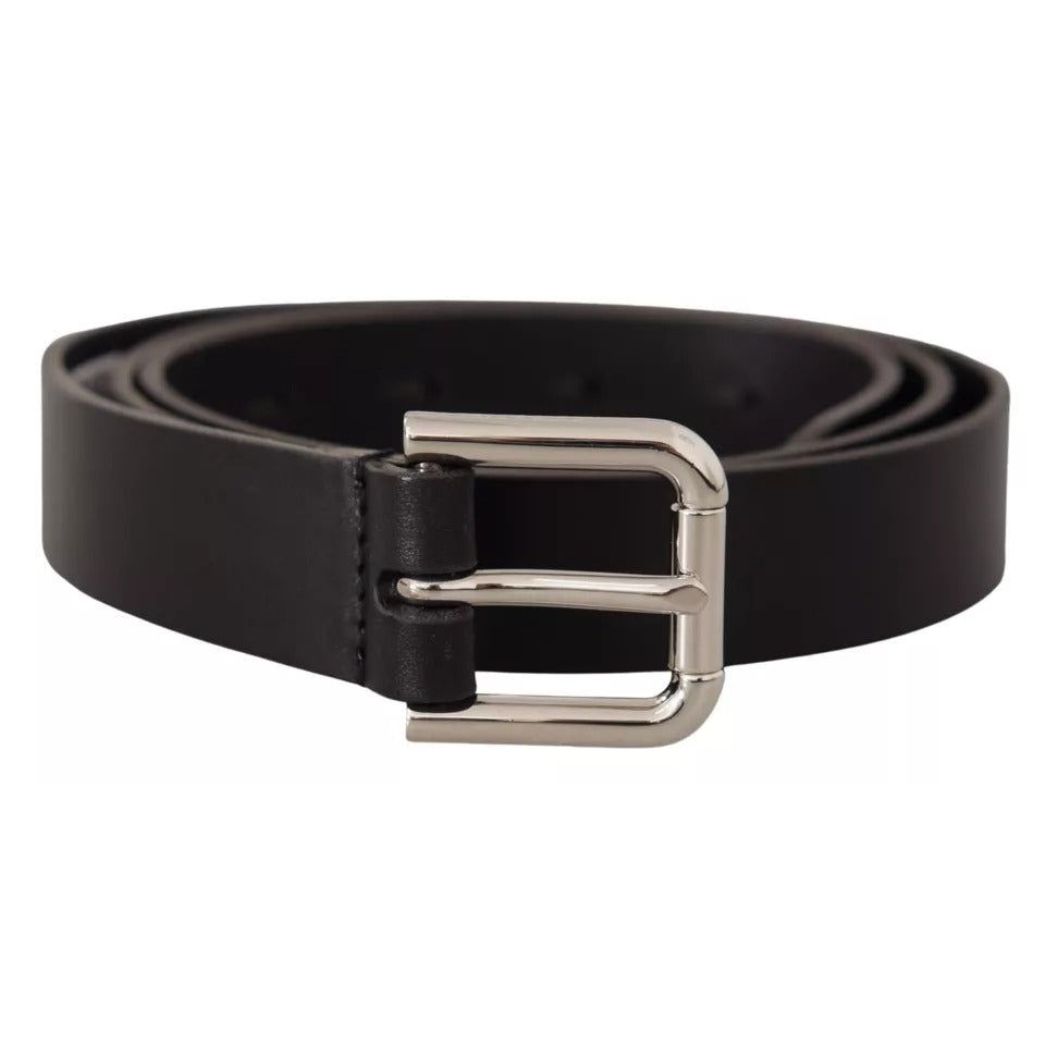 Dolce & Gabbana Black Leather Silver Tone Metal Buckle Classic Belt