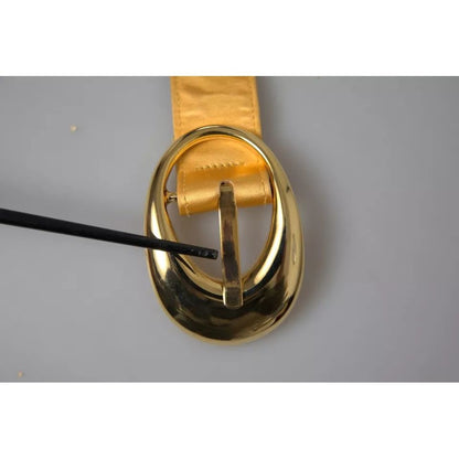 Dolce & Gabbana Gold Satin Leather Oval Metal Buckle Belt