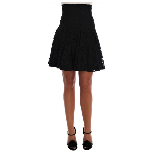Dolce & Gabbana Black Floral Cutout Lace A-Line Skirt SKI1041-1