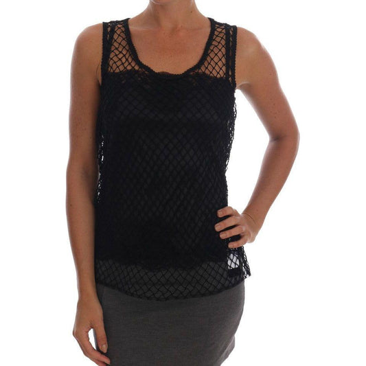 Dolce & Gabbana Black Silk Mesh Floral Lace Top TSH1412-1