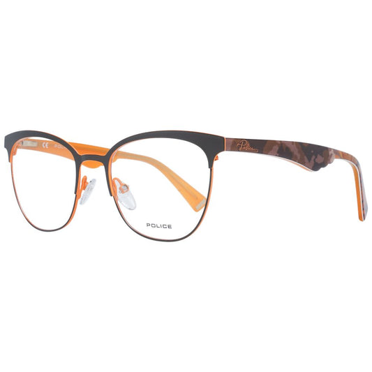 Police Brown Women Glasses Frame with butterfly style, full-rim plastic design, spring hinge, size 51-19-140, brown color.