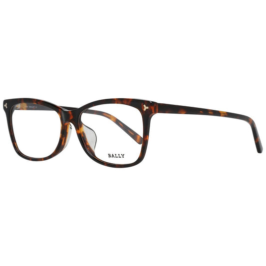 Bally Brown Women Glasses Frame in full-rim plastic, size 54-15-145, featuring a stylish brown color. Includes branded case.