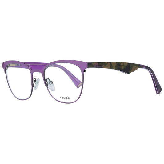 Police Purple Women Glasses Frame, full-rim with metal & plastic material, featuring spring hinges and comes with a branded case.
