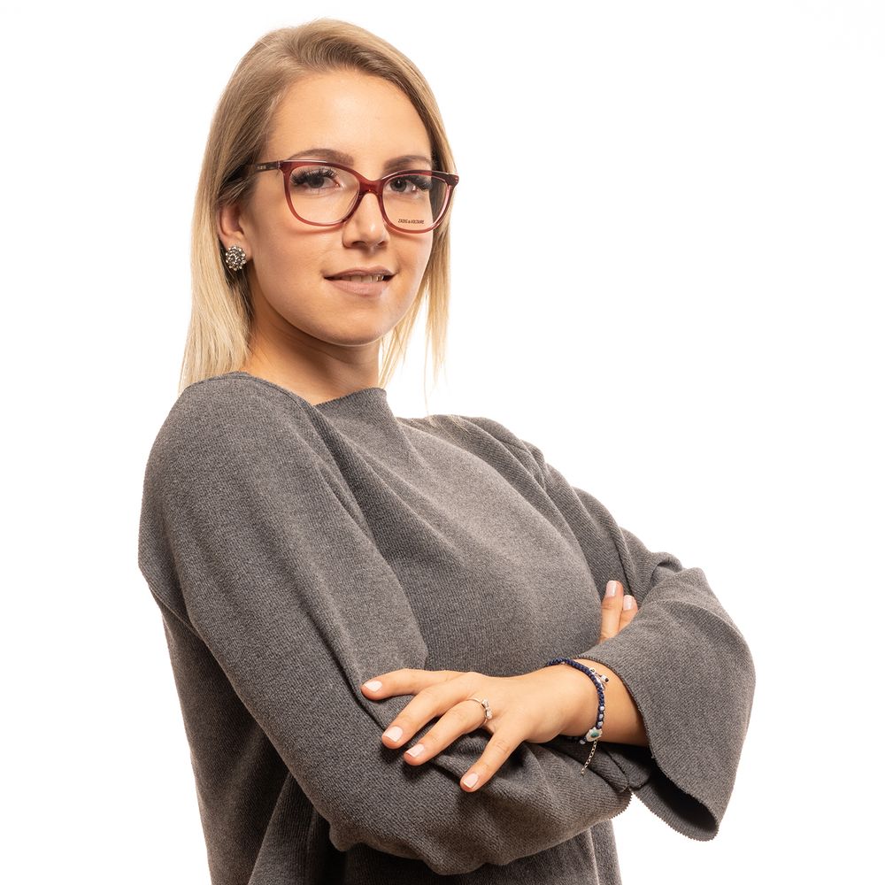 Woman wearing Zadig & Voltaire Red Women Glasses Frame with plastic rectangular lenses.