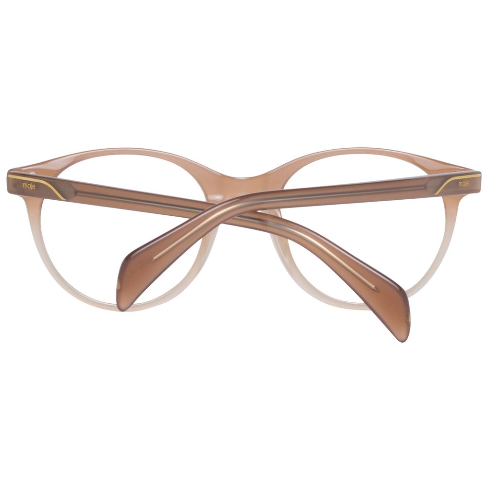Maje Beige Women Glasses Frame, round full-rim acetate with demo lenses, stylish beige color, size 49-19-140, includes branded case.