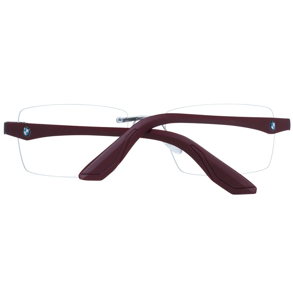 BMW Gray Men Glasses Frame with gunmetal color, metal full-rim, and demo lenses, shown in a branded case, size 56-19-145.