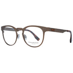 Ermenegildo Zegna Bronze Men Glasses Frame in titanium with full-rim round design, demo lenses, and a branded case included.