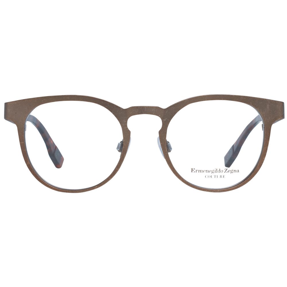 Ermenegildo Zegna Bronze Men Glasses Frame - Titanium full-rim round eyeglasses with demo lenses, size 48-19-140.