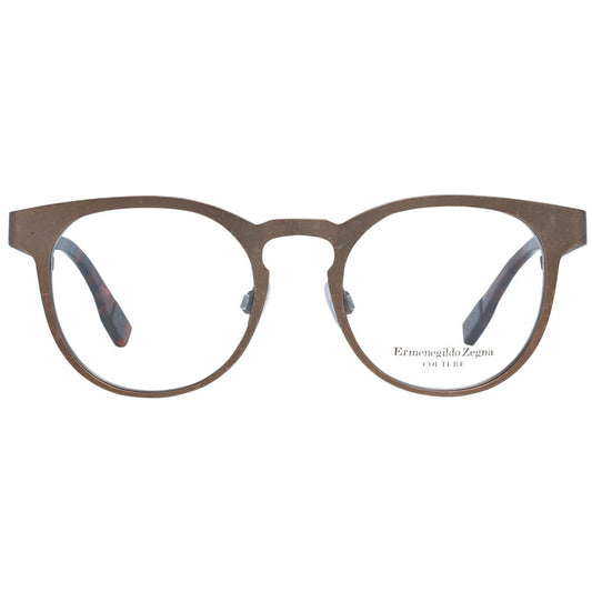 Ermenegildo Zegna Bronze Men Glasses Frame - Titanium full-rim round eyeglasses with demo lenses, size 48-19-140.