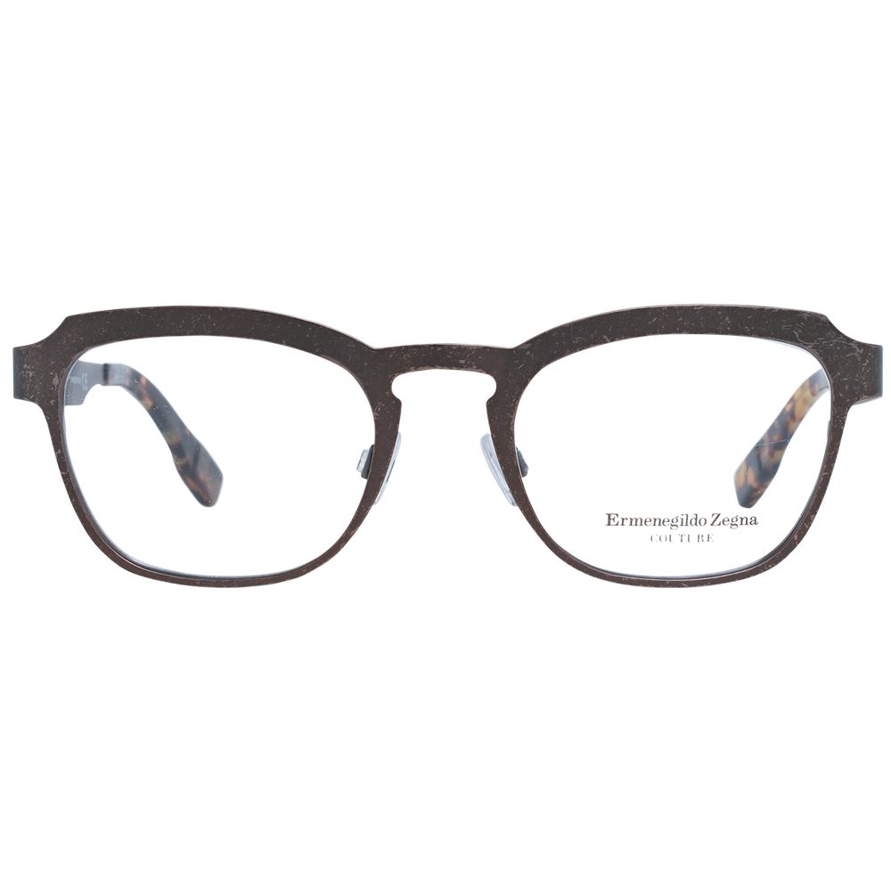 Front view of Ermenegildo Zegna Bronze Men Glasses Frame in full-rim trapezium style with titanium material and demo lenses.