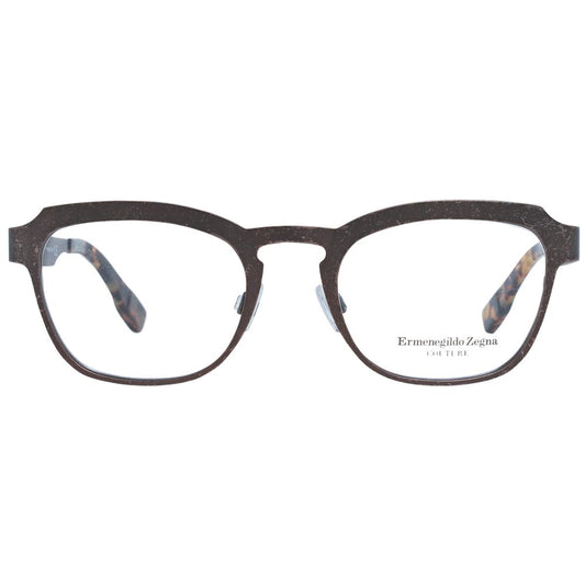 Front view of Ermenegildo Zegna Bronze Men Glasses Frame in full-rim trapezium style with titanium material and demo lenses.