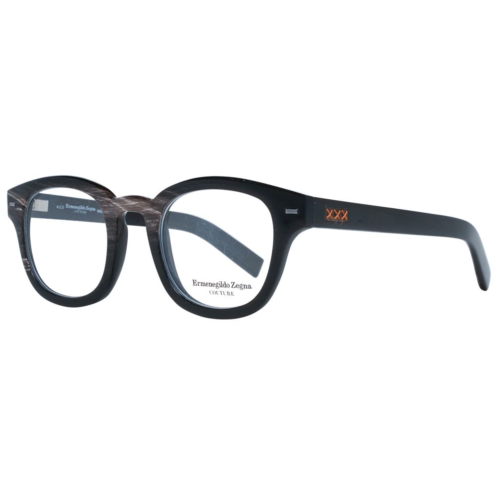 Ermenegildo Zegna Black Horn Glasses (Frames) square full-rim design for men with demo lenses in branded case, stylish eyewear.