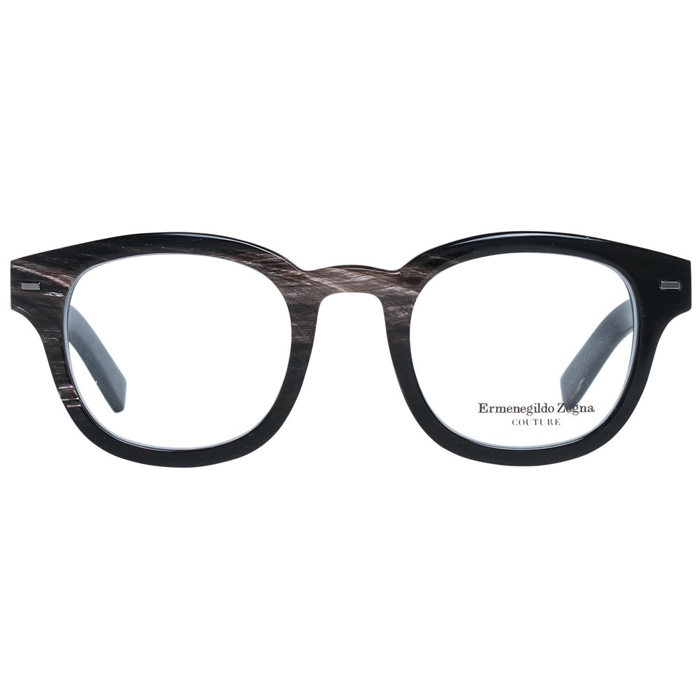 Ermenegildo Zegna Black Horn Glasses (Frames), men's full-rim square design, black horn material, 47mm width, spring hinge, branded case included.