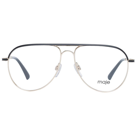 Maje Gold Women Glasses Frame, stainless steel, gold color, aviator style, full-rim, 54-13-135 size, demo lenses, luxury branded case included.